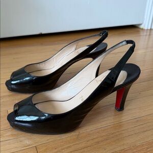 Christian Louboutin Glossy Black Slingback Heels